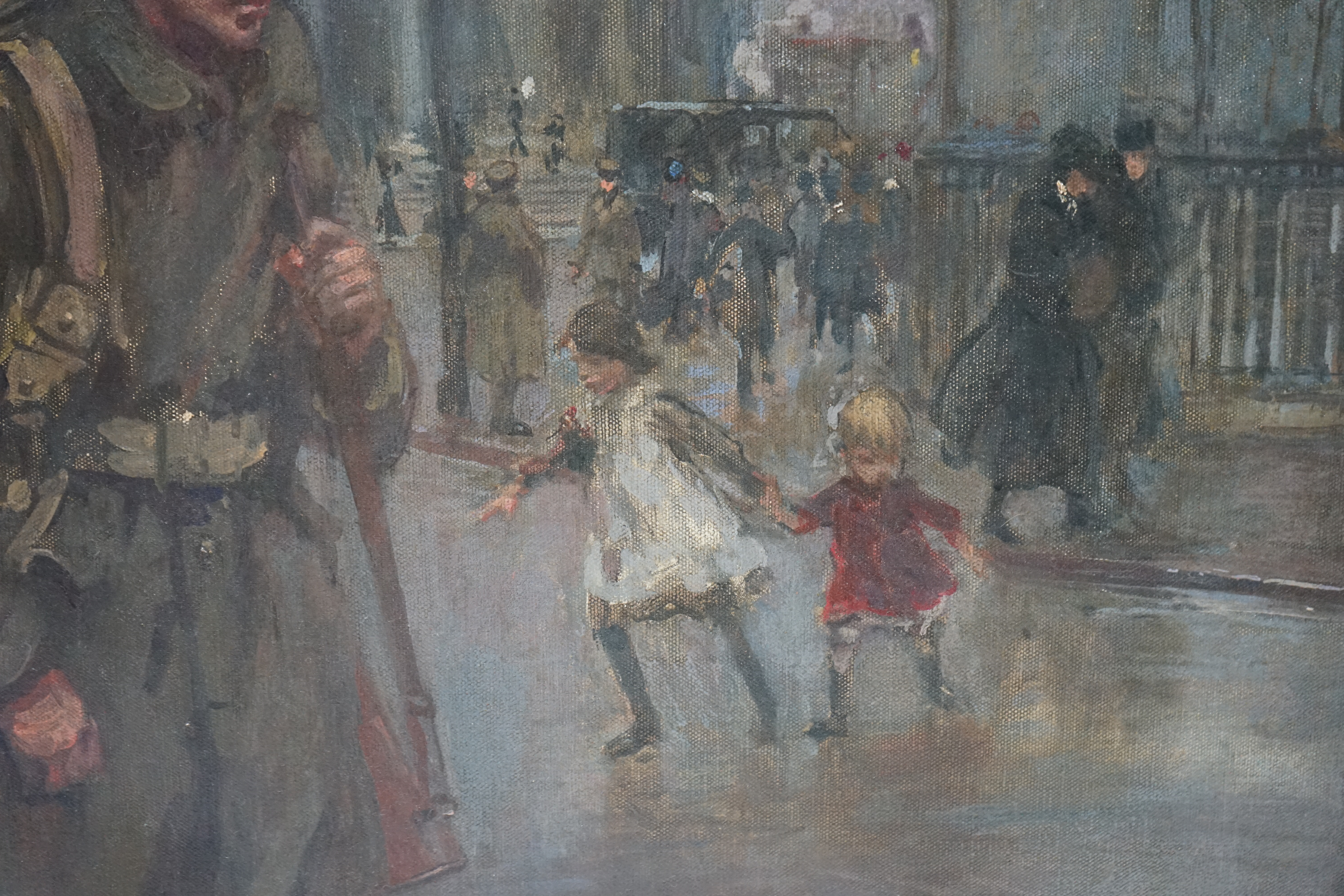 Kate Elizabeth Olver (British, 1881-1960), 'Return from the front, 1916', oil on canvas, 137 x 99cm